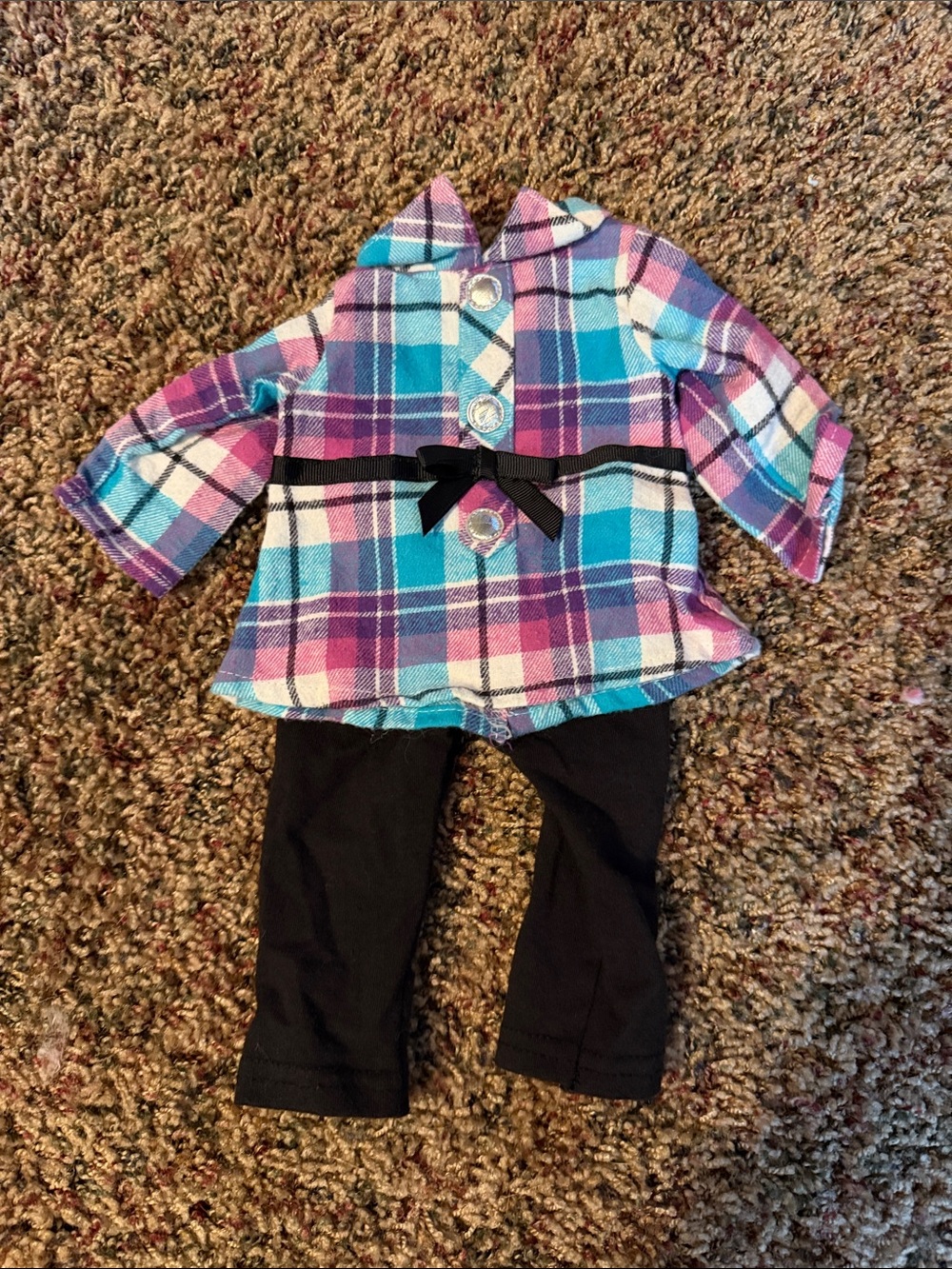 Dollie & Me Purple Turquoise Pink Plaid Coat with Black Pants